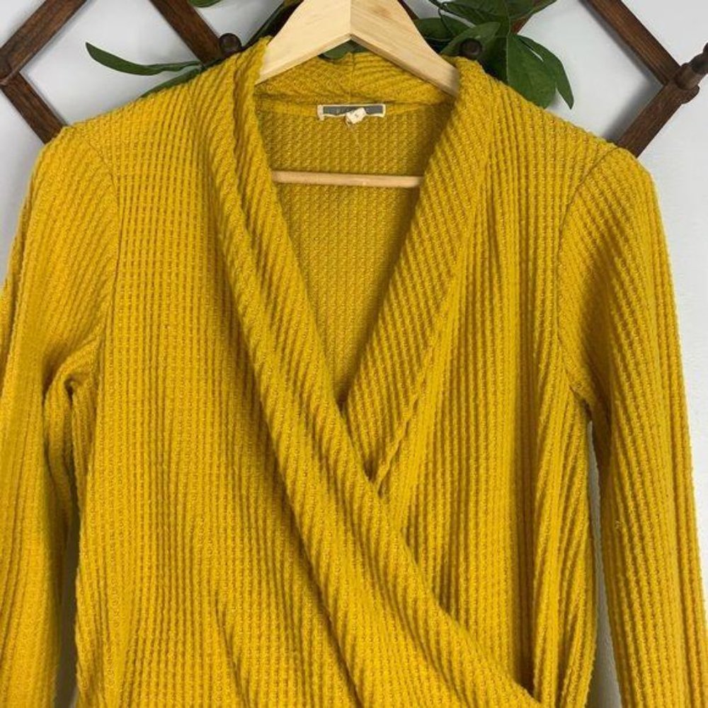 Anthropologie Pleione Yellow Waffle Knit Sweater S - Picture 5 of 8